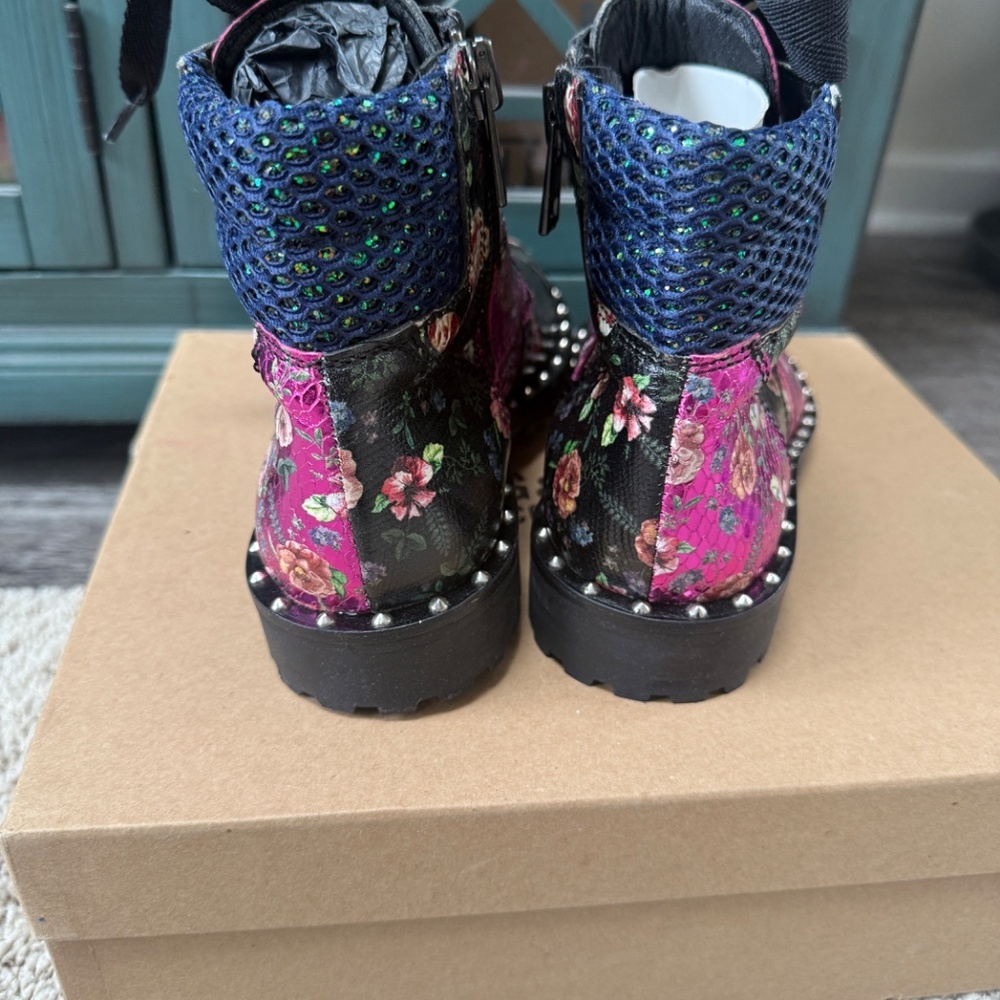 Zadig & Voltaire NIB Joe Patch Floral Leather Studded Leather Combat Boot 38 7.5 - Picture 4 of 6